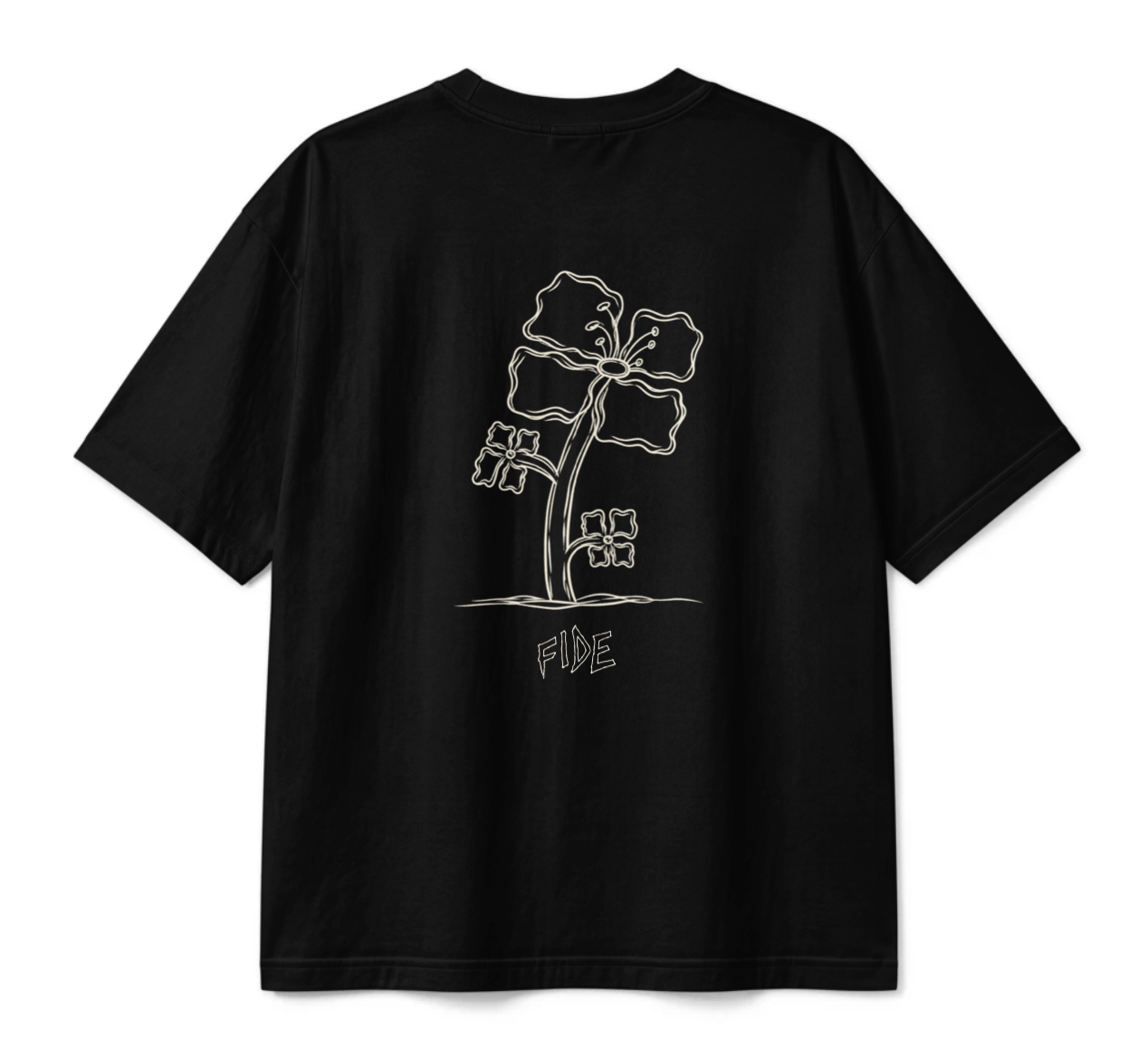 Flower Tee back with hand drawn flower and FIDE lettering