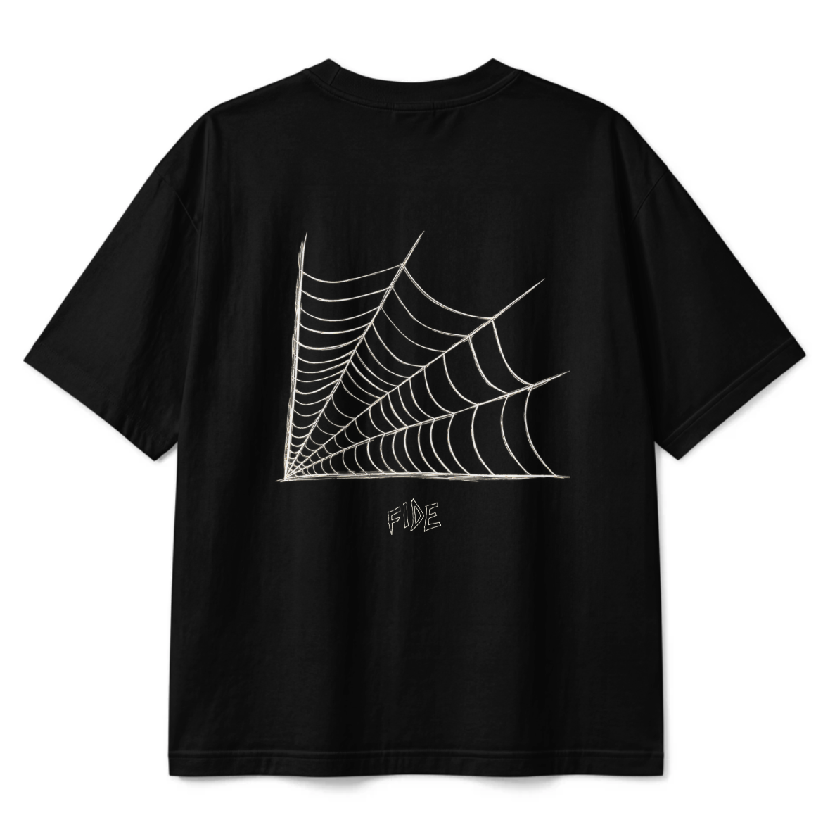 Spiderweb graphic on washed black T-shirt